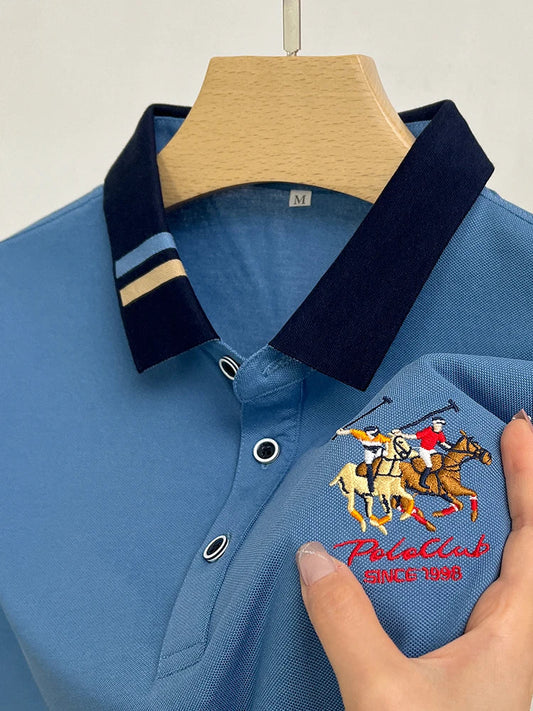 2024 Men's Cotton New Summer Exquisite Embroidered Short sleeved Polo Shirt Business Leisure Breathable T-Shirt Top Men's Wear