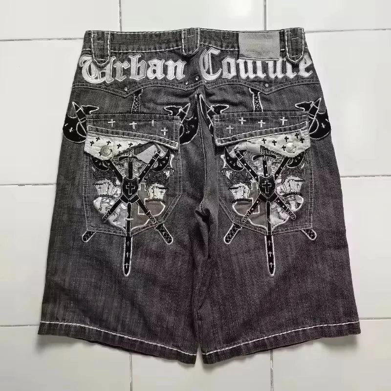 Summer American New Fashion Red Tooling Pocket Loose Denim Shorts Ladies Y2K Gothic Hip Hop Popular Casual Joker Wide-leg Shorts