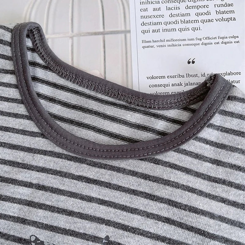 Boys' Sleeveless 2-Piece Set Gray Striped Printed Vest And Casual Shorts Comfortable Clothes for Children 0-5 Years Old