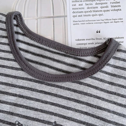 Boys' Sleeveless 2-Piece Set Gray Striped Printed Vest And Casual Shorts Comfortable Clothes for Children 0-5 Years Old