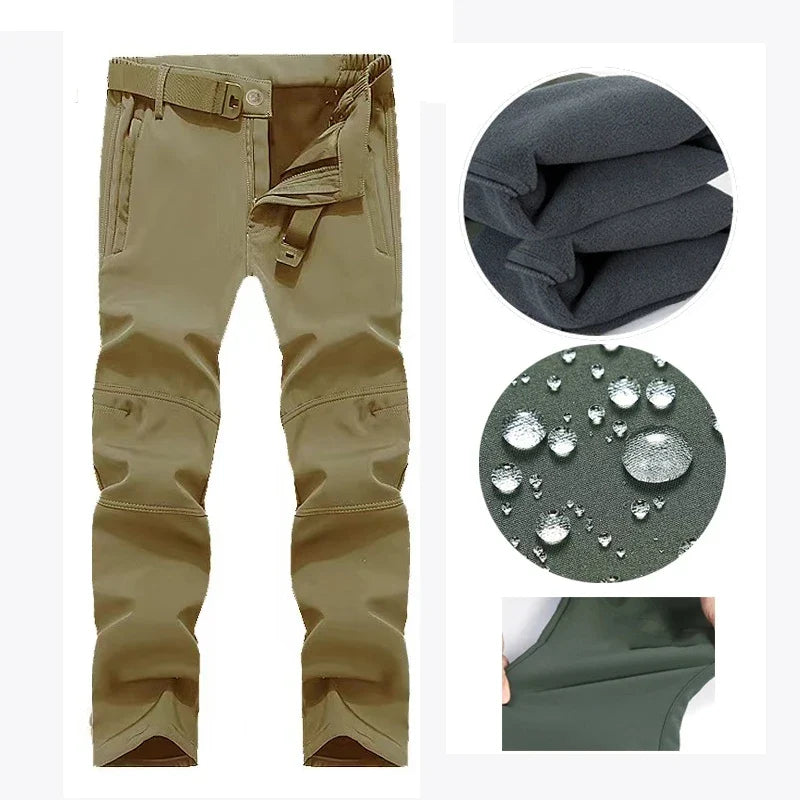 Men's Autumn Winter SoftShell Fleece Jackets Male Hood Windproof Coat Fishing Hiking Camping Climbing Skiing Warm Pants Trousers