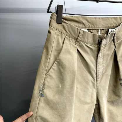 ‌Japanese Premium Vintage Distressed Paint Splash Cargo Pants Men Streetwear Loose Casual Straight Leg Haram Trousers Trendy