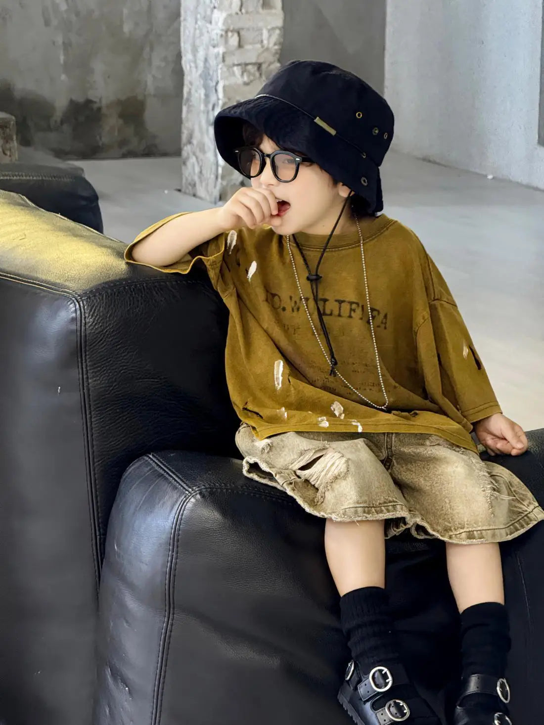 2026 Summer New Boys' Distressed Tie Dye Short Sleeved T-Shirt Junior Sizes Stylish Trendy Kids' Apparel