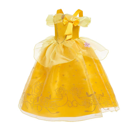 Kids Cosplay Disney Beauty and The Beast Belle Princess Dress Girls Party Costume Children Fancy Birthday Party Flower Disguise