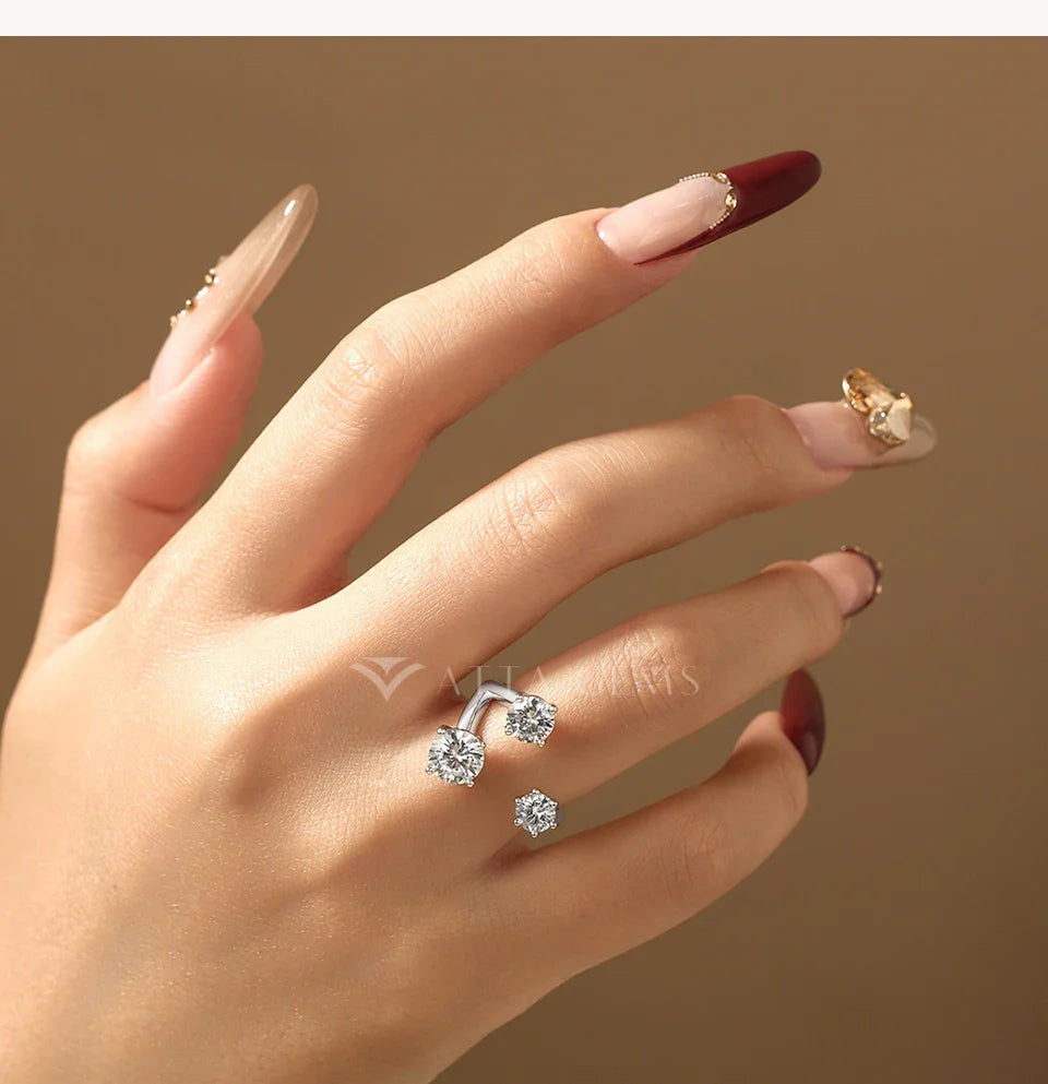 Three Stone Open Bypass Rings 925 Sterling Silver Round Cut Moissanite Women Ring Dainty Personalized Jewelry for Party