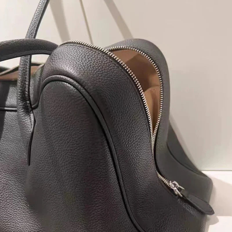 Genuine Leather Bowling Bags For Women Luxury Designer Handbags And Purses 2025 New In Cowhide Lychee Texture Underarm Shoulder
