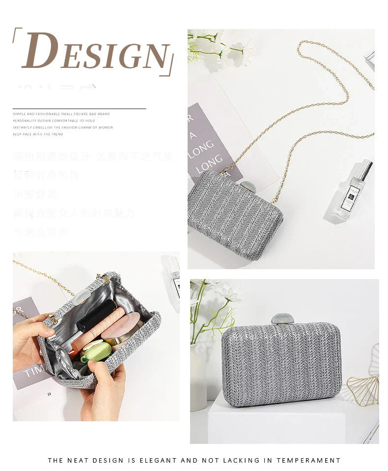 Weave Straw Evening Clutch Bags for Women Summer Party Fashion Shoulder Bags Luxury Purse Hadbags Wedding Bridal Clutches Sac