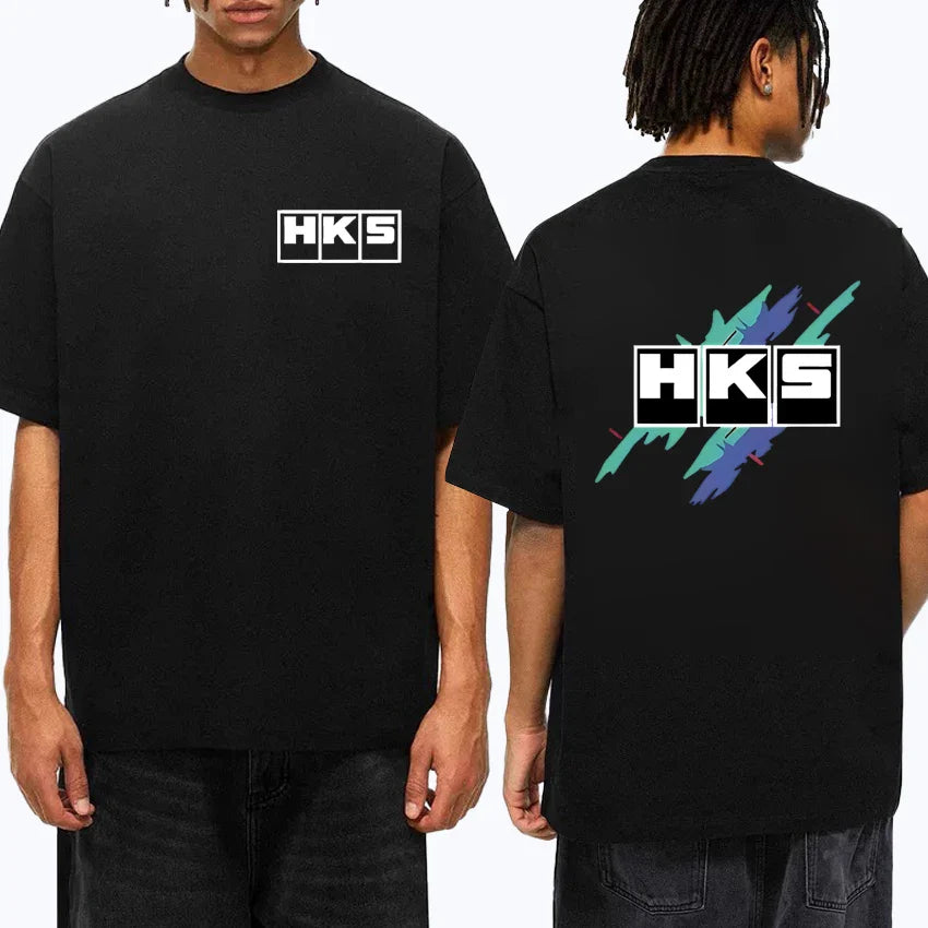 Japanese JDM Improved HKS Endless Car Graphic short sleeve t-shirts Cotton Men Women Oversized Tee shirt Double Sided Unisex Top