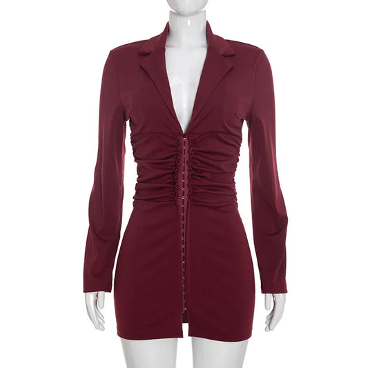 Women Elegant Mini Fashion Blazer Dress Long Sleeve Wrap Summer Autumn Sexy Evening Party Night Club Dress 2026