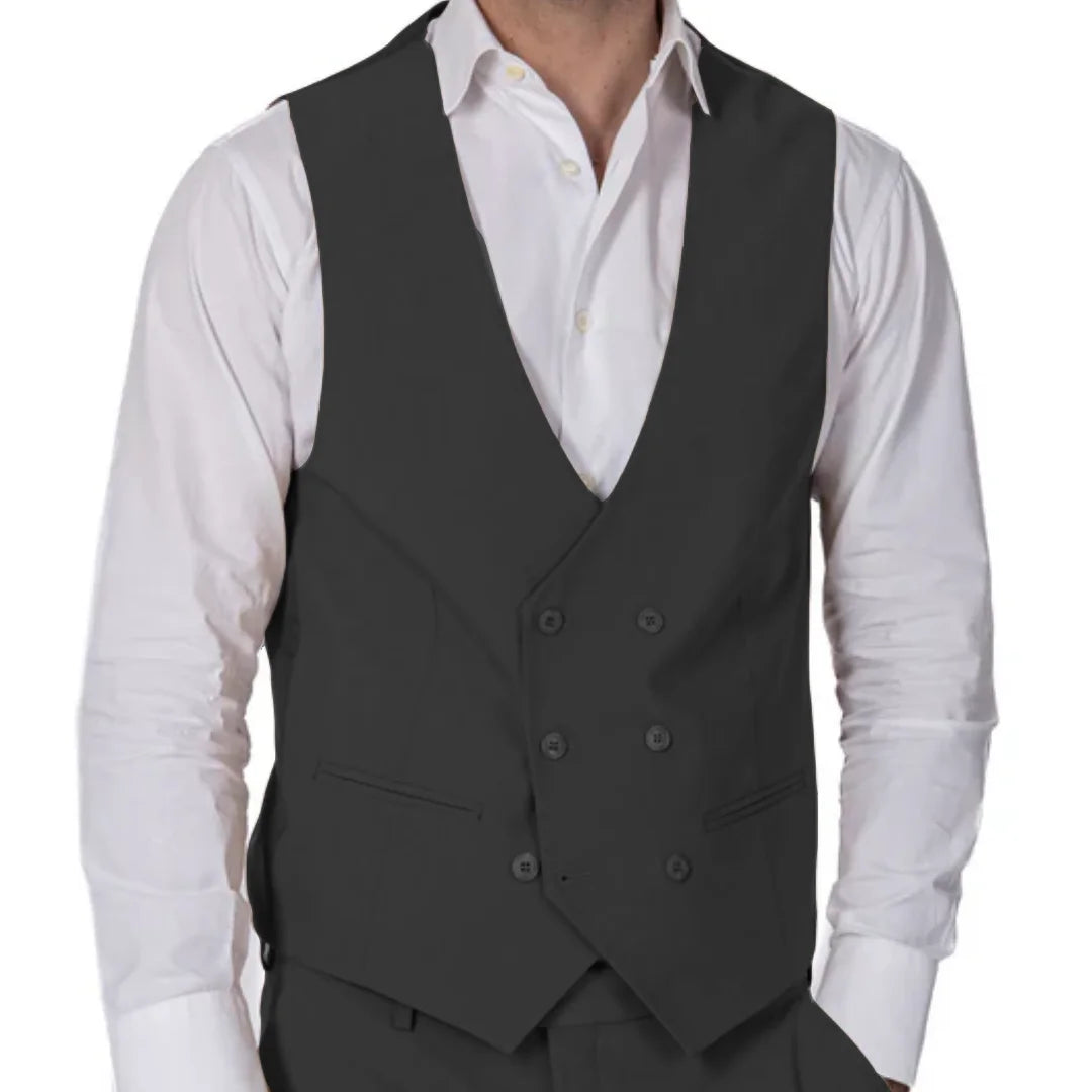 Men Vest Brown Double Button Solid Color Waistcoat For Wedding Banquet Birthday Business Casual Work Set Men Suit Vest