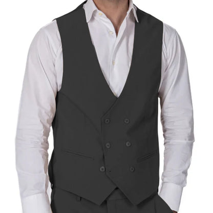 Men Vest Brown Double Button Solid Color Waistcoat For Wedding Banquet Birthday Business Casual Work Set Men Suit Vest
