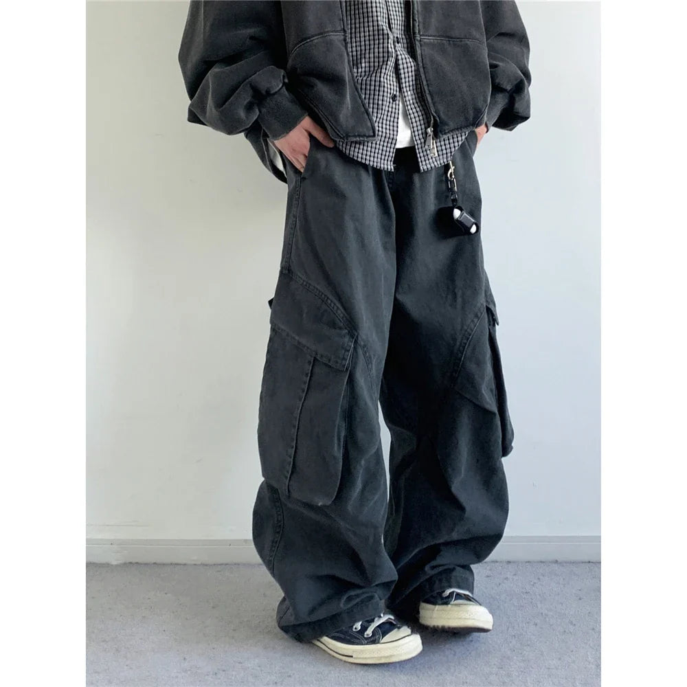 Vintage Streetwear Multi Pocket Cargo Pants Unisex Loose Straight Fit High Quality Trendy Japanese Style Trousers For Men Women