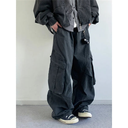 Vintage Streetwear Multi Pocket Cargo Pants Unisex Loose Straight Fit High Quality Trendy Japanese Style Trousers For Men Women