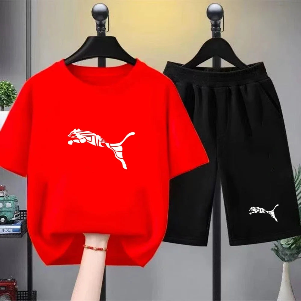 Kids White T-shirt+Shorts Two-Piece Set Print Boys Girls Toddler3-12Yrs Sports Casual Brand Clothes 2026 Summer