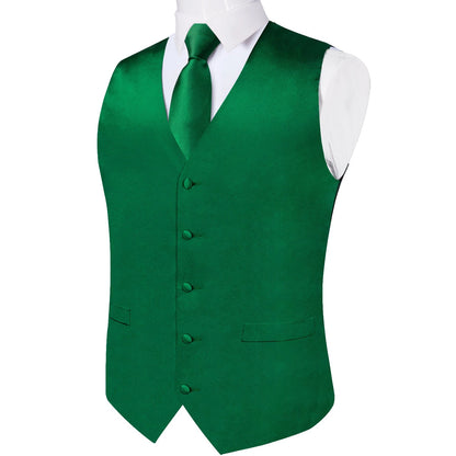 Wedding Party Green Men's Vest Shirt Accessories Fashion chaleco hombre for Man Four Seasons Wear Wholesale Necktie Handkerchief
