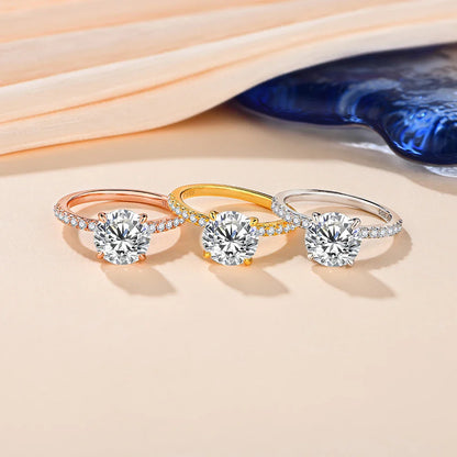 2026 New Brand 18K 14K 10K Yellow Gold Moissanite Ring Round Cut 3.0CT Ring for Women Birthday Diamond for Wedding Gift