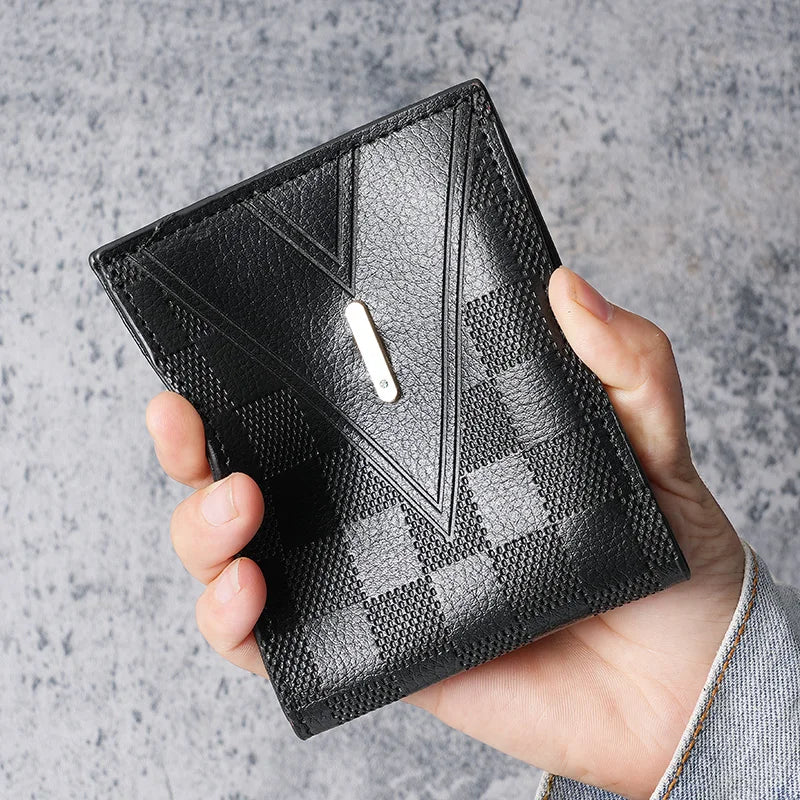New men's wallets men's short wallet youth fashion rhombic multi-card large capacity coin purse soft wallet