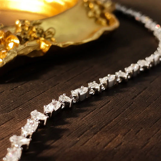 Bracelet de tennis en moissanite ovale taille poire plaqué argent 925 or blanc 18 carats certifié GRA Bracelets fins pour femme homme
