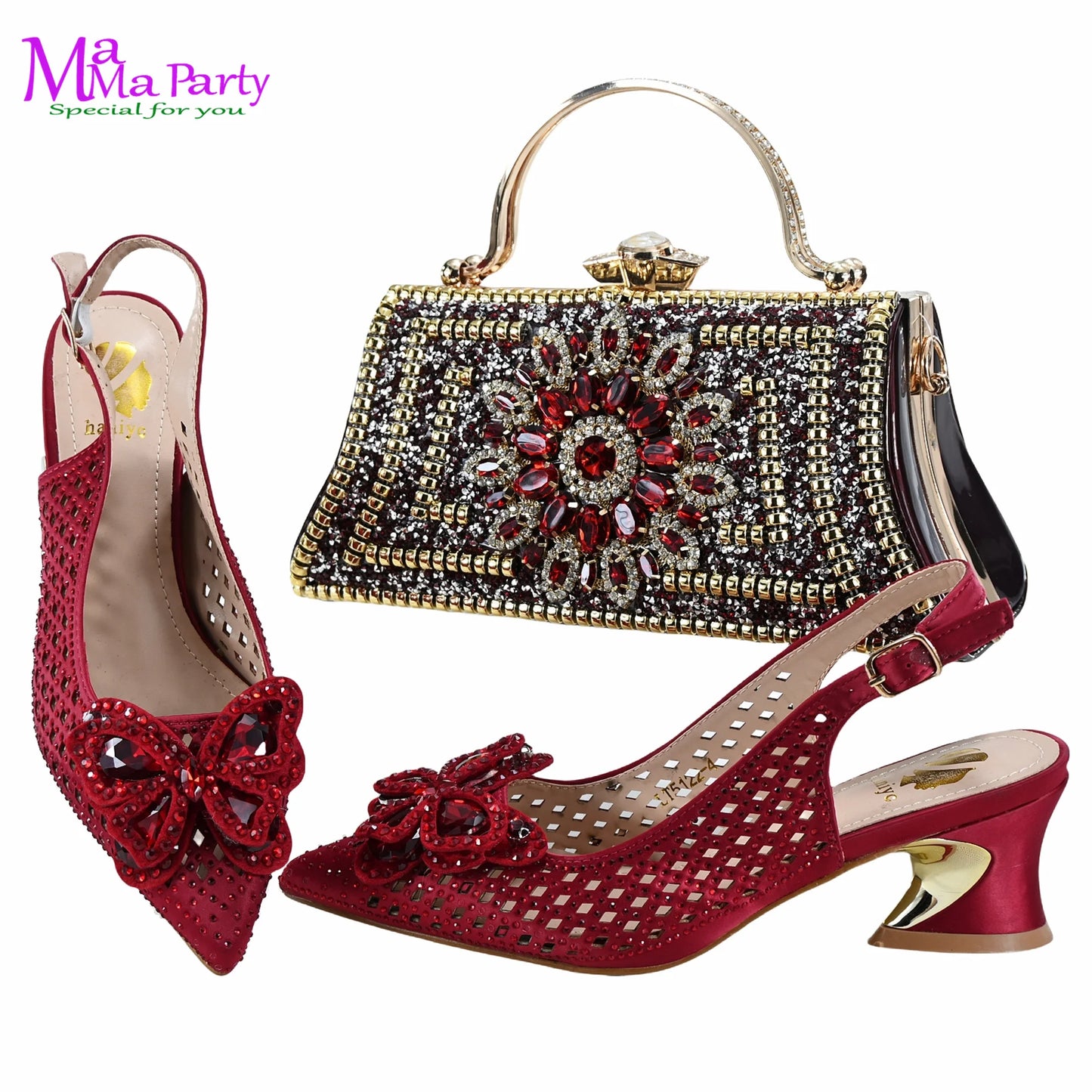 2025 High Quality Winter New Arrivals Specials Design Italian Shoes and Bag Set in Wine Color Low Heels Comfortable For Wedding