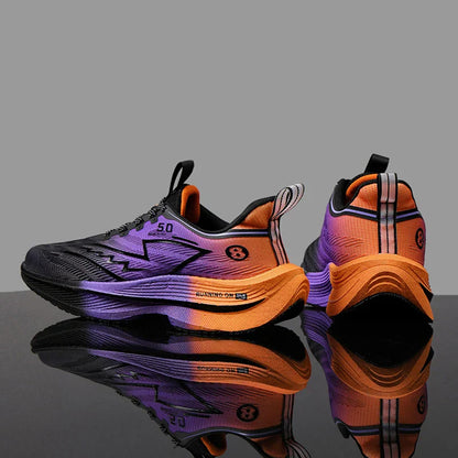 Men's Shoes Carbon Plate Cushioning Road Running Shoes Fashionable Printed Lace Up Tennis Shoes Non-slip Breathable Sports Shoes