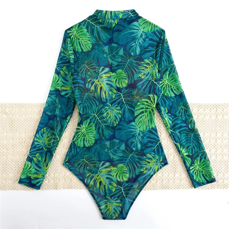 One Piece Sun Protection Swimwear 2026 Women Long Sleeved Print Swimsuit Female Sports Bathers Swimming Bodysuit Beach купальник