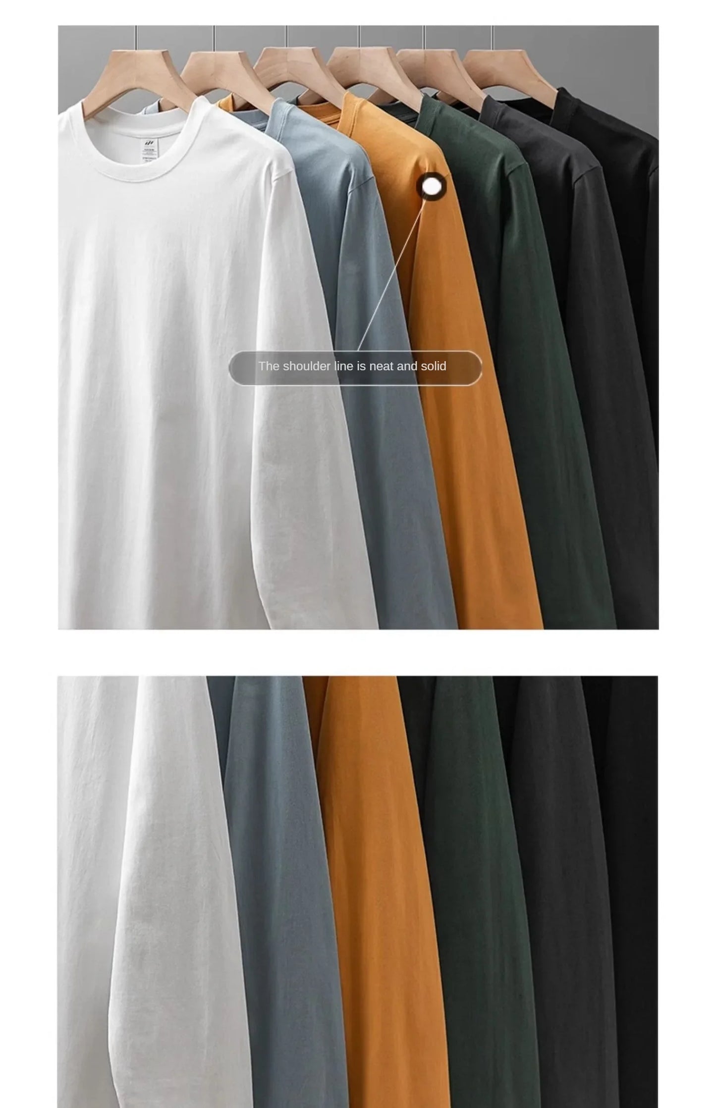 Men's 260G Long Sleeve T Shirts 2025 Spring Pure Cotton Solid Color Basic Crew-Neck Undershirt Men's Loose Tops 11 Color
