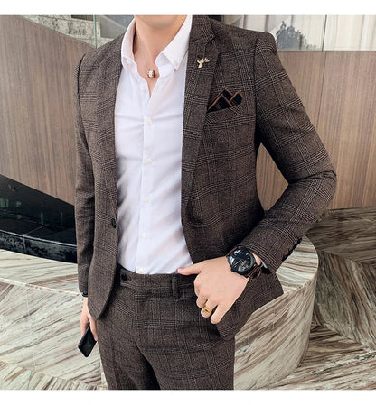 S-7XL Jacket + Pants / Luxurious High -end Brand Solid Color Men's Casual Business Slim Suit Two -piece Suit Groom Wedding Suit