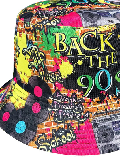 Fashion Retro Graffiti 80s 90s Bucket Hat for Men Women Funny Summer Spring Beach Fishing Hat Packable Outdoor Sun Fisherman Hat