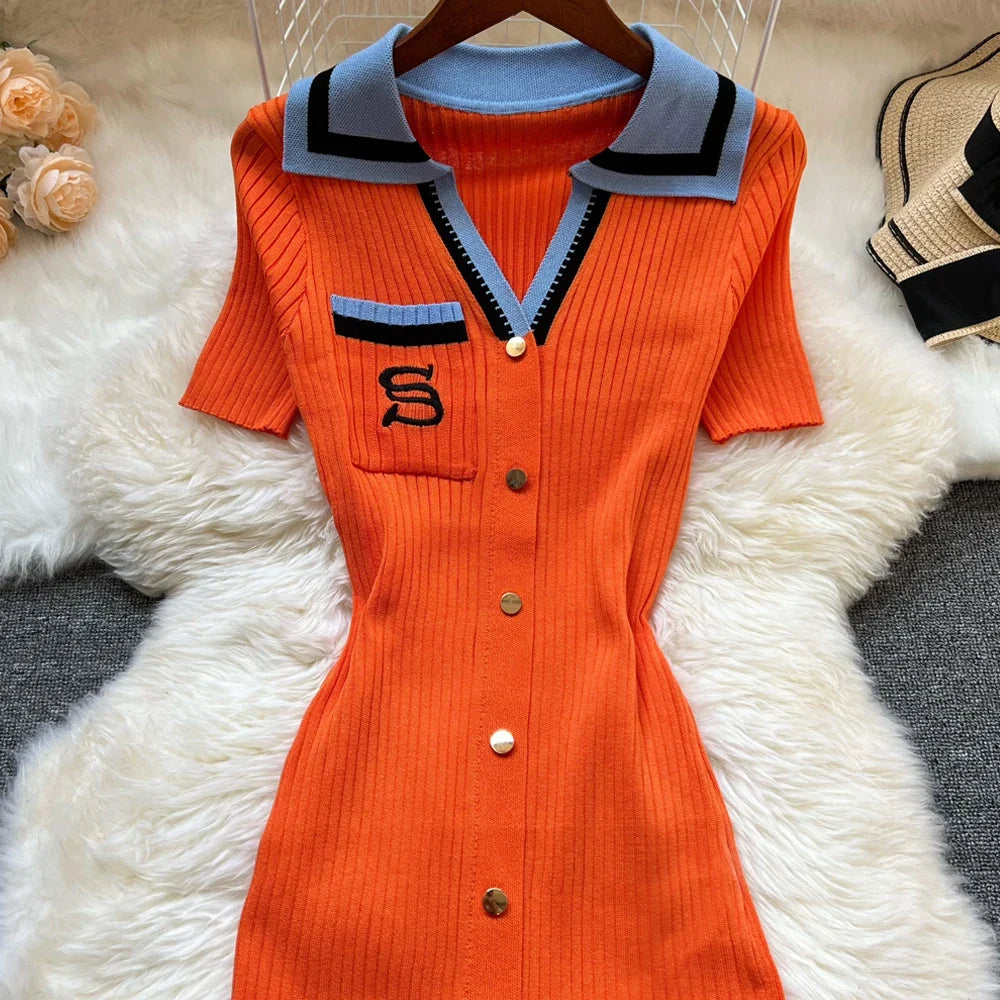 Brand Fashion Summer Knitted Dress Women 2025 New Y2K Embroidery Long Bodycon Sweater Dress Streetwear Lady Vestidos