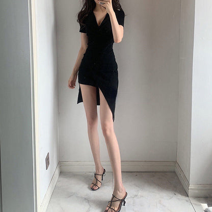 Prom Short Sexy Night Club Dress Fashion Cotton Bodycon Sklinky Party Mini Black Women's Clothing Dresses Korean Style One-piece