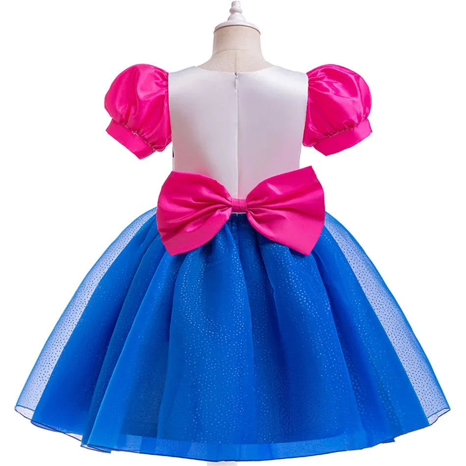 Girls Striped Bubble Sleeve Princess Dress Gabby Doll Cat Hous Cosplay Bow Mesh Fluffy Costume Kid Halloween Birthday Party Gown