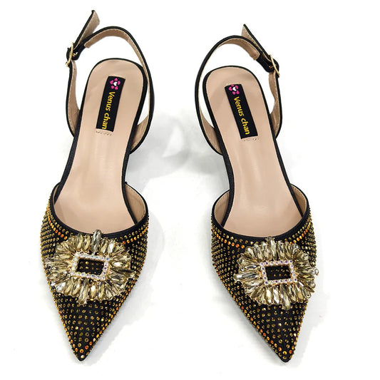 African Style Women's Shoes Mixed With BlackGold High Heels Pointed At The Dinner Party Nigerian Women's Shoes