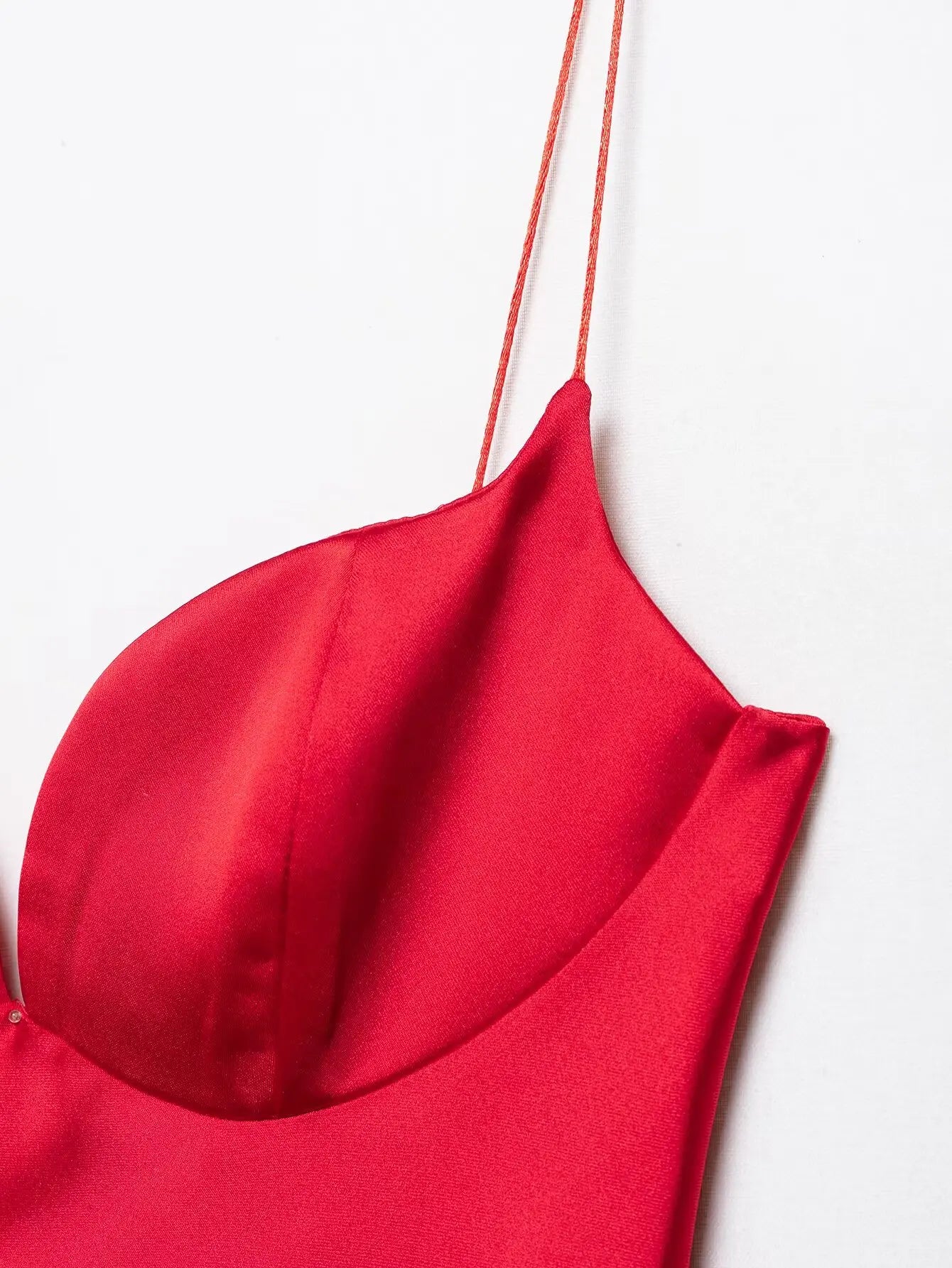 2025 Women Red V-Neck Holiday Style Satin Texture Long Dress Sleeveless Summer Women's Back Zipper Fashion Sling Dresses