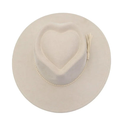 High Quality Heart Design Vegan Suede Hat Wide Brim Blank Style Wide Brim Hat Fedora Hat