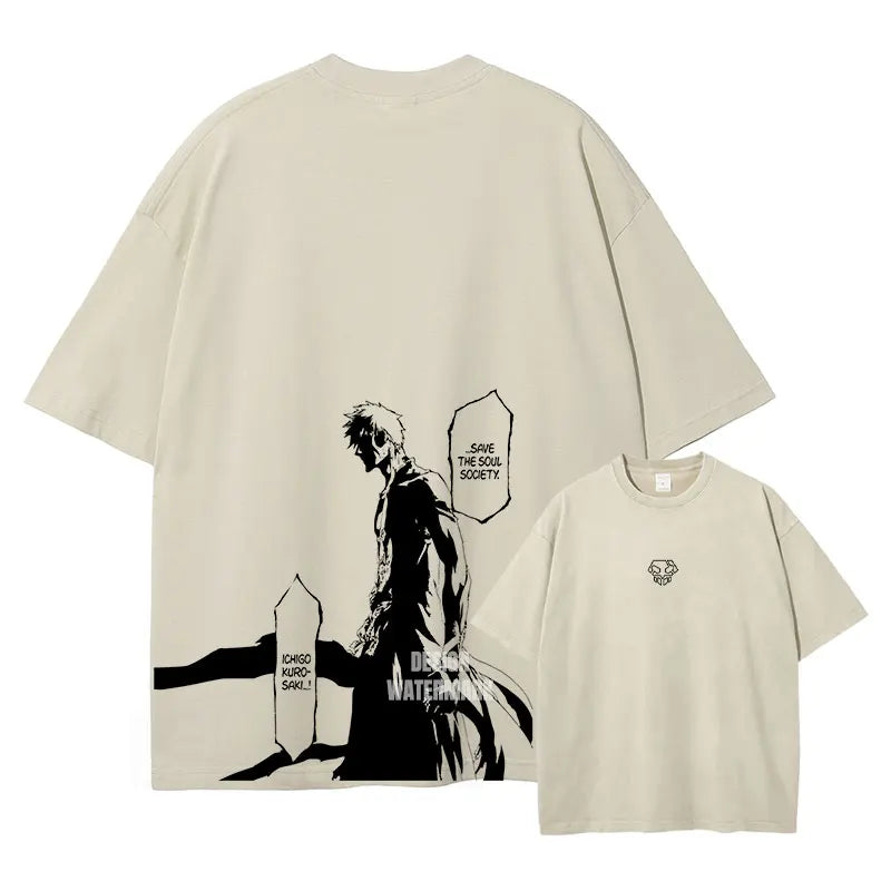 Anime Zaraki Kenpachi T Shirts Oversized Vintage Washed B-Bleach T-shirt Manga Kurosaki Ichigo T Shirt Renji Uryuu Tops Tees Man