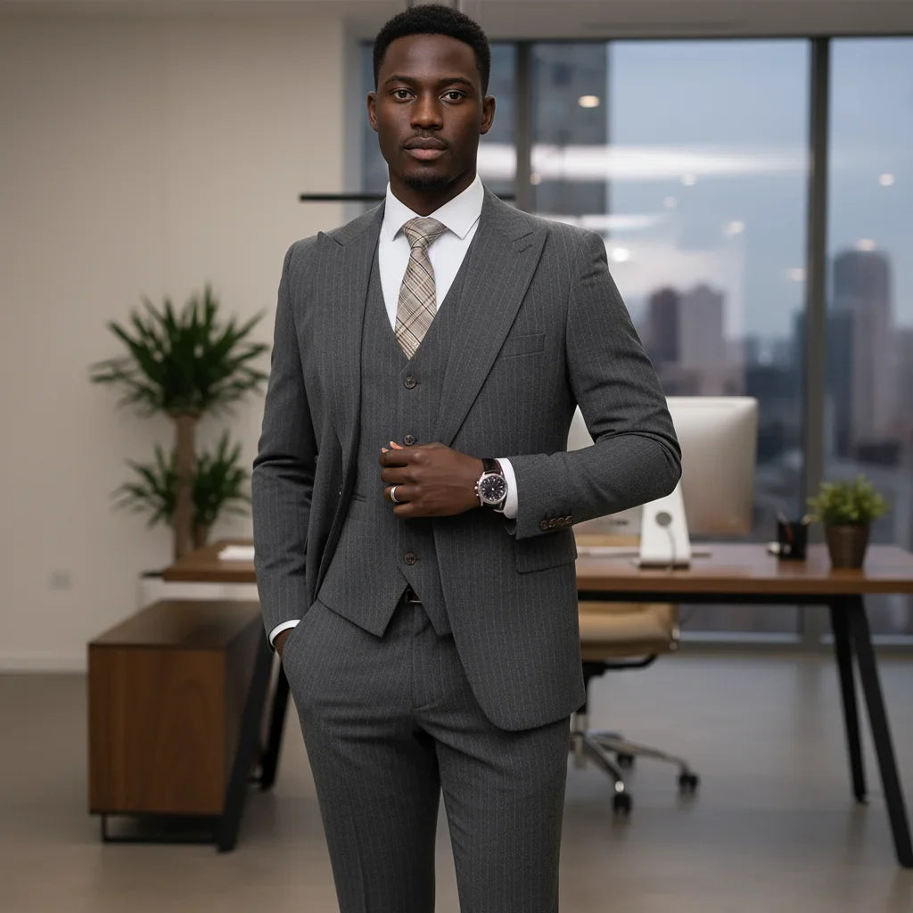 High-Quality Black Striped Suit Slim Fit Luxurious and Elegant Men's Business Suit Wedding Fashion Clothing 3-Piece Set