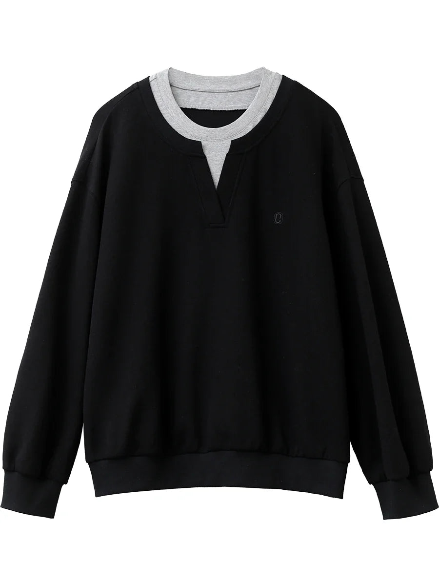 Korean Women Sweatshirts Loose Casual New Contrast Splicing Hoodie Female Top Woman T Shirt Pullover Spring Autumn 2025