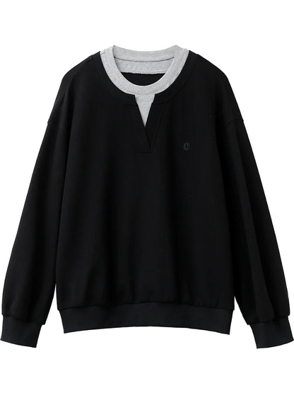 Korean Women Sweatshirts Loose Casual New Contrast Splicing Hoodie Female Top Woman T Shirt Pullover Spring Autumn 2025