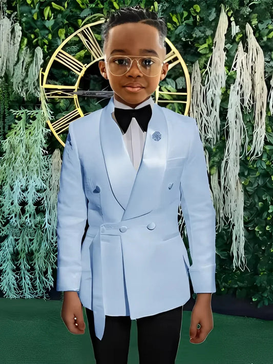 High Quality Boys Shawl Lapel Suits 2 PiecesJacket Pants For Stage Performance Double Breasted Kids Suit Set Wedding Guest Wear