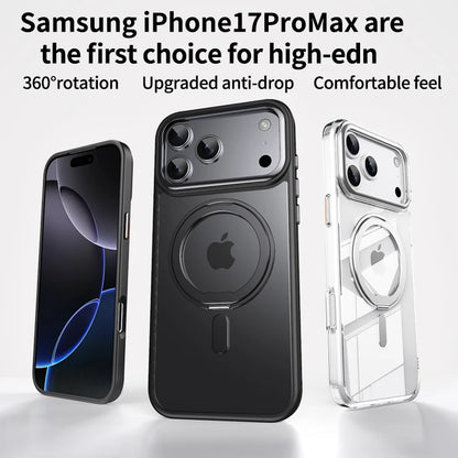 360° Rotating Stand Magnetic Orange Case For iPhone 17 Pro Max 17Air 17Pro Luxury Metal Button Folding Bracket Shockproof Cover