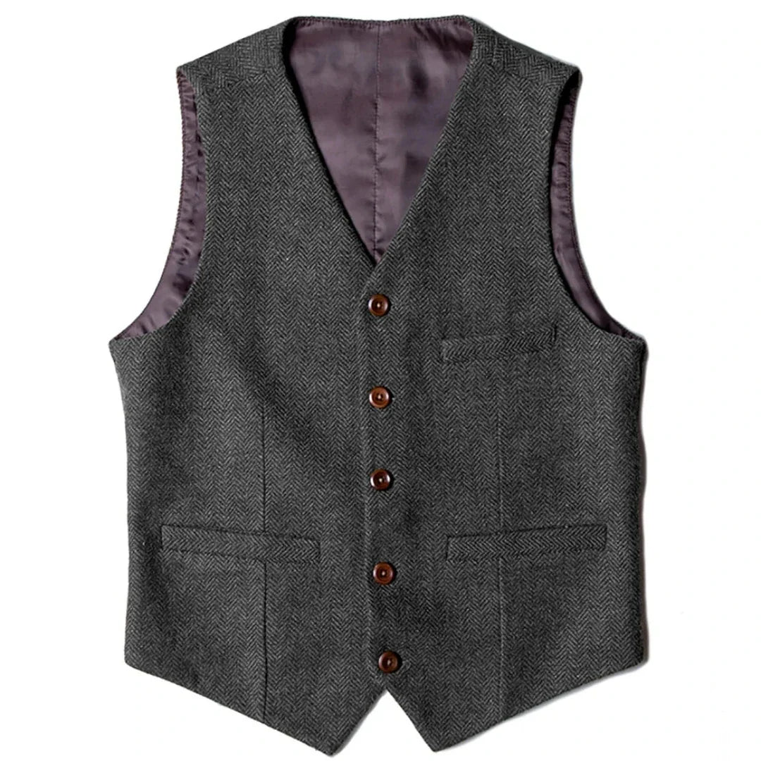 Men Vest Blue Herringbone V Neck Single Button Solid Waistcoat For Wedding Business Office Work Daily Casual Men Suit Vest