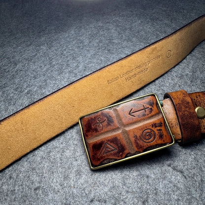 Genuine Leather Tough Guy Men's Belt Luxury Designer Strap Thick Cowhide Pure Copper Buckle Lucky Totem Classic Retro Jeans Soft