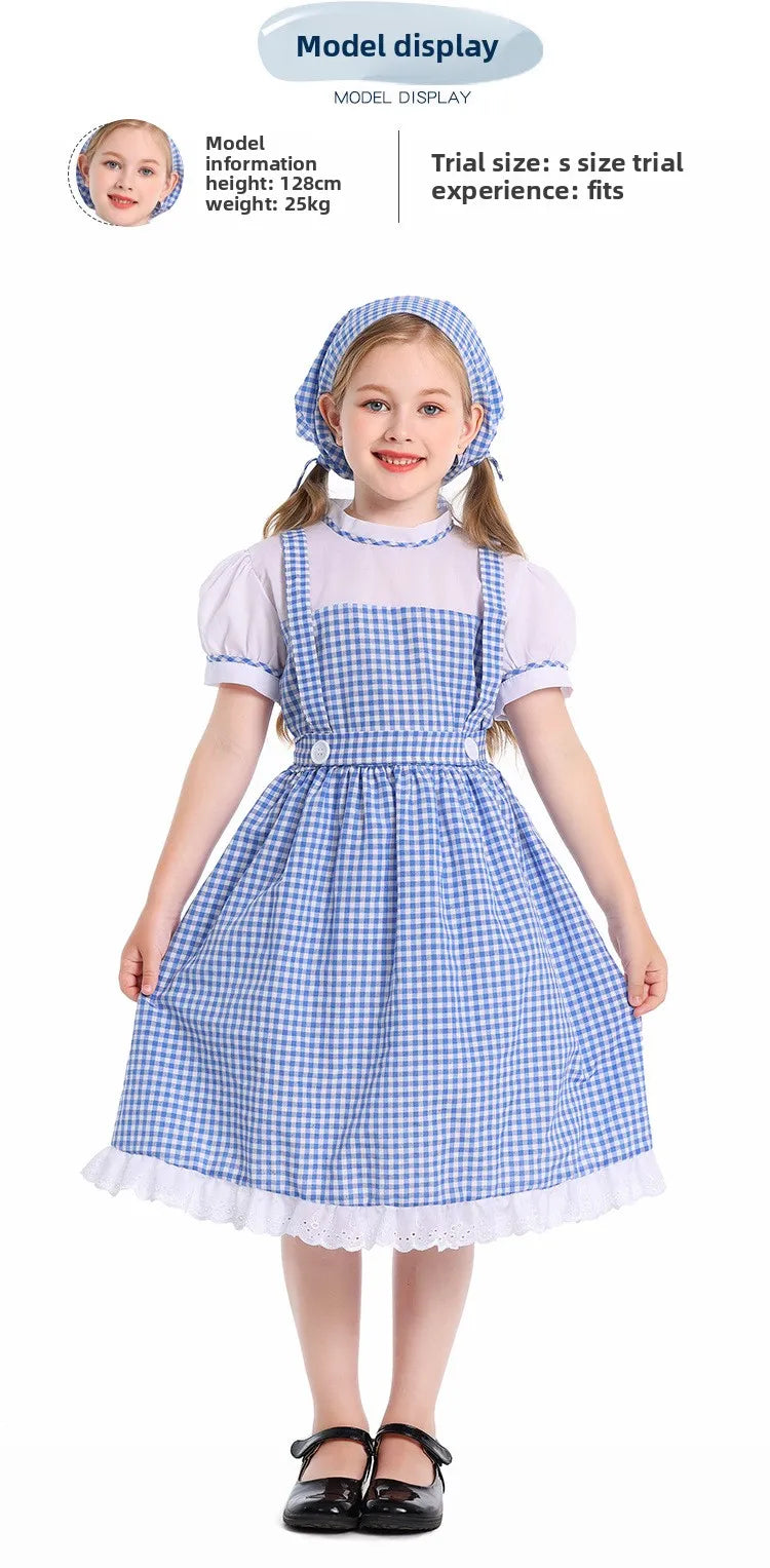 Hildren's Dorothy From The Wizard of Oz Costume Halloween Cosplay Lolita Maid Pastoral Character Shooting Dress