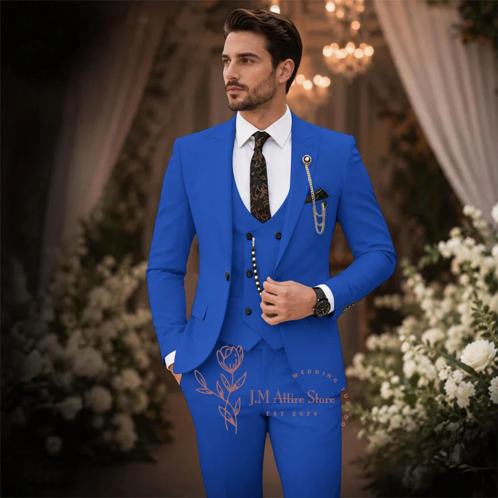 Sage Green Suit Men's 3 Piece Set Peak Lapel Jacket Vest Pants Custom Slim Fit for Wedding Groom Cocktail Party Tuxedo
