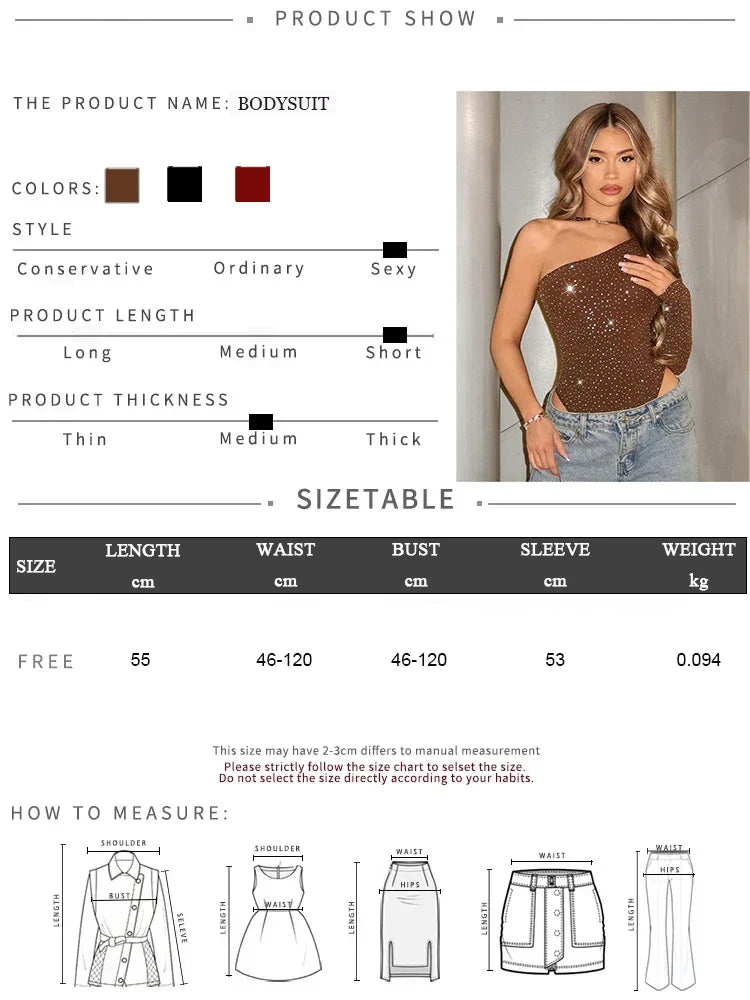 Spice Girls Sexy Sequin Jumpsuit Skew Collar Off-shoulder Single Shoulder Long Sleeved Bodysuits Summer Fashion Rhinestone Tops