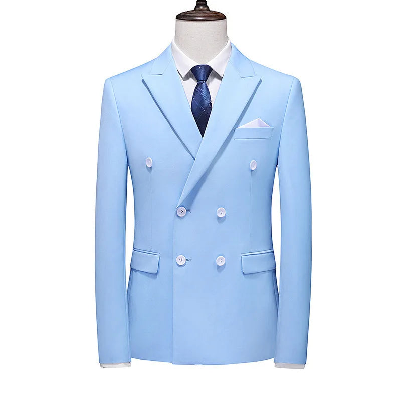 17 Colors Men Fashion Double Breasted Suit Jacket Korean Classic Solid Color Formal Business Office Slim Casual Wedding Blazers