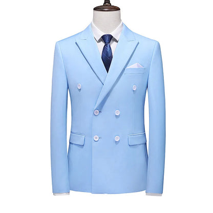 17 Colors Men Fashion Double Breasted Suit Jacket Korean Classic Solid Color Formal Business Office Slim Casual Wedding Blazers