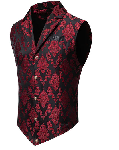 Men's Suit Vest, Jacquard Smart Casual Flip-Front Lapel Vest, Cross-Border Single-breasted Slim Fit Holiday Dress Waistcoat