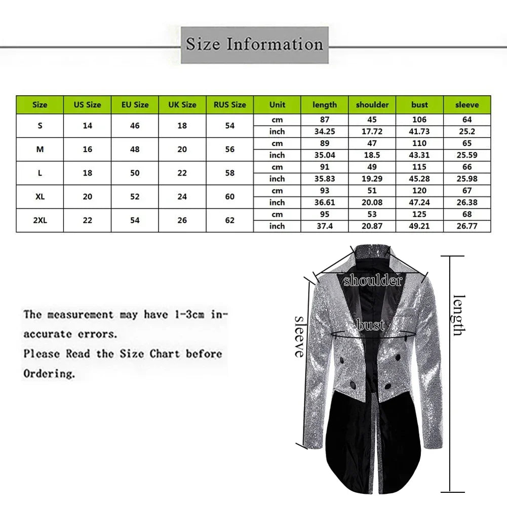 Shiny Gold Sequins Glitter Tailcoat Suit Jacket Male Double Breasted Wedding Groom Tuxedo Blazer Men Party Stage Prom Costume
