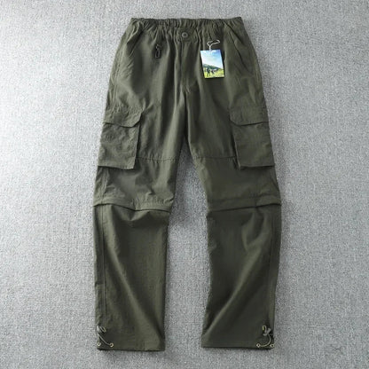 Men's Summer Cargo Pants Quick Dry Double Used Pants Elastic Waist Detachable Feet Loose Straight Waterproof Long Trousers